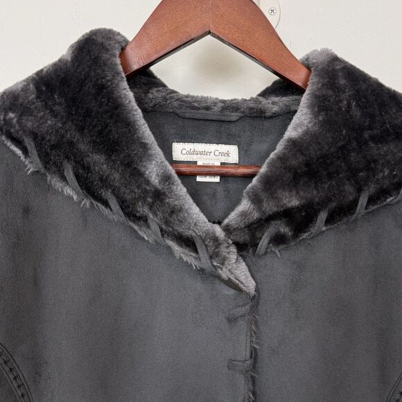 Coldwater Creek Faux Suede Faux Fur Hooded Coat 1X (16W–18W) with Toggle Closure - Picture 3 of 12